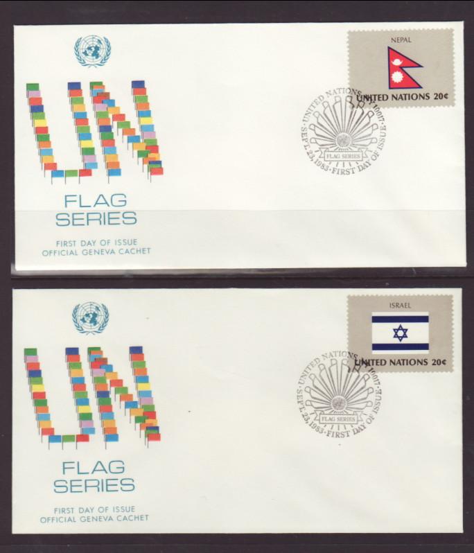 UN New York 394-414 Flags 1983 Geneva S/16 U/A FDC