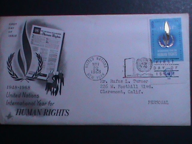 ​UNITED NATIONS-1968 INTERNATIONAL HUMAN RIGHTS YEAR-1ST DAY COVER-USED: VF