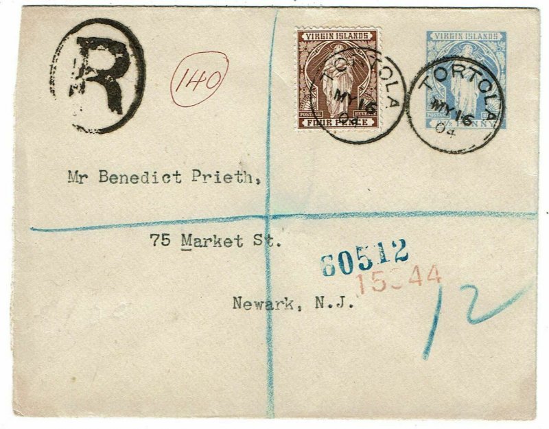 British Virgin Islands 1904 Tortola cancel on registered envelope to the U.S.