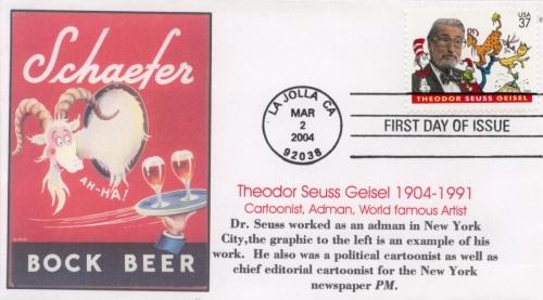 2004 Dr Seuss Theodor Seuss Geisel (Scott 3835) NBC#3 FDC