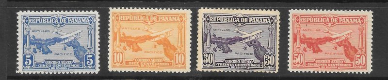 PANAMA Scott #C10-C13 Mint Short set Bi-plane/Map Airmail stamps 2017 CV $16.00