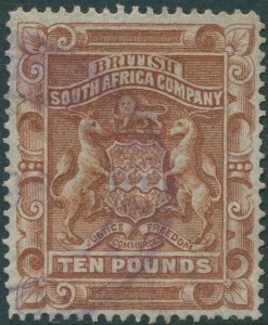 Rhodesia 1890 SG13 £10 brown Arms FU