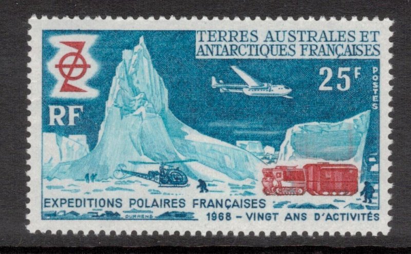 FRENCH ANTARCTIC 1969 25fr Polar Exploration; Scott 33, Yvert 31; MNH
