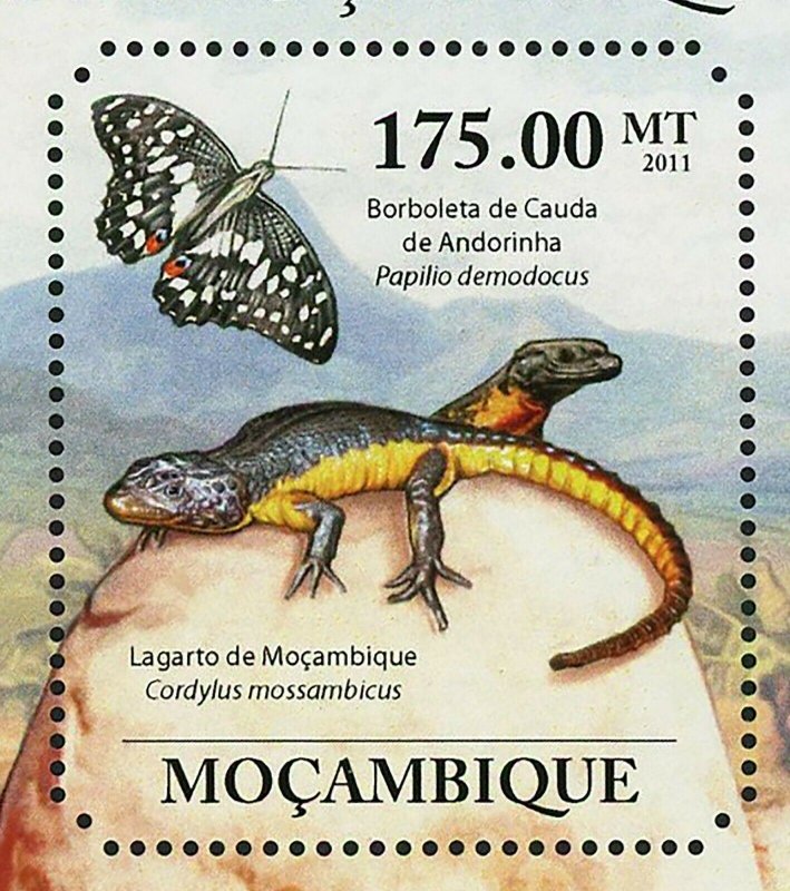 Lizards Stamp Lagarto de Mozambique Tropical Butterfly S/S MNH #4860 / Bl.496