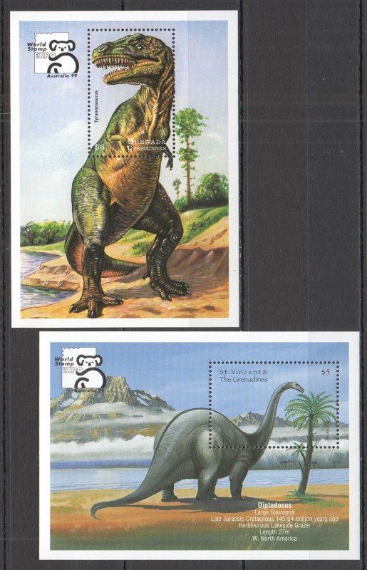 O0367 1999 Prehistoric Animals Dinosaurs World Stamp Expo Australia 99 2Bl Mnh