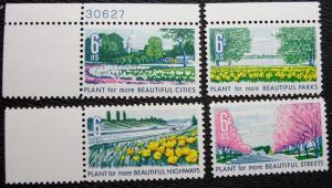 US #1365-1368 MNH 4 Singles Beautification of US, SCV $1.00 