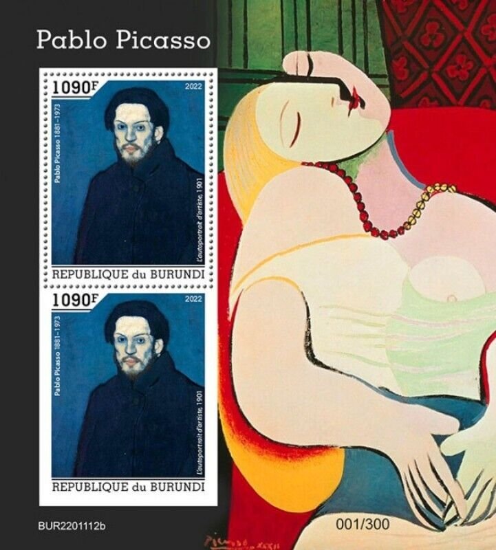 Burundi - 2022 Artist Pablo Picasso - 2 Stamp Souvenir Sheet - BUR2201112b