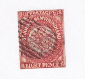 NEWFOUNDLAND # 8 VF-USED 8p SCARLET IMPERF FREE SHIPPING
