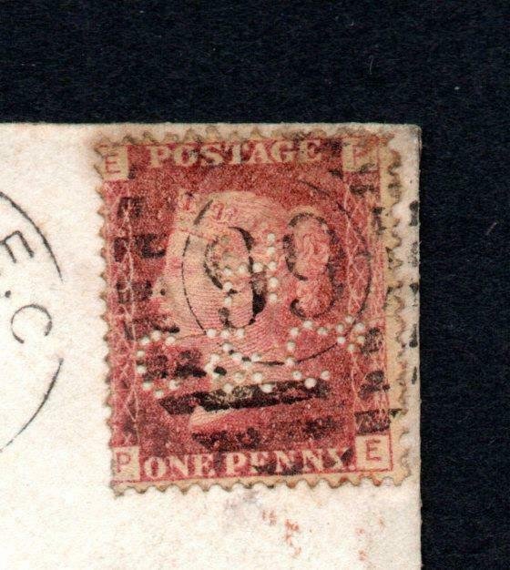 PENNY RED PLATE 130 USED ON COVER WITH 'HC&Co' PERFIN