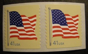 Scott 4189, 41c Flag, pair with gap, MNH Coil Beauty