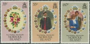 Norfolk Island 1981 SG262-264 Royal Wedding set MNH