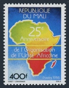 Mali 558, MNH. Mi 1112. Organization of African Unity OAU, 25th Ann. 1988 .Map.