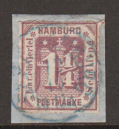 Hamburg Mi 20b used 1866 1¼s on small piece, F-VF