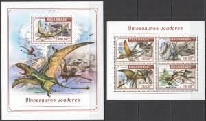 HM1237 2018 MOZAMBIQUE FLYING DINOSAURS PREHISTORIC FAUNA #9359-2+BL1312 MNH