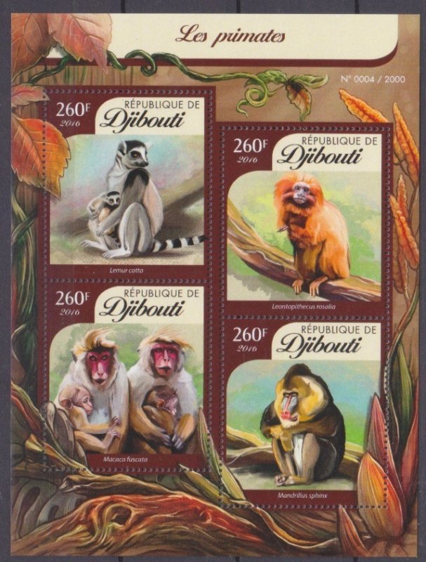 2016 Djibouti 914-917KL Monkey 12,00 €