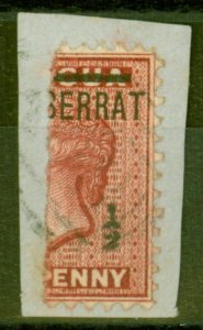 Montserrat 1883 1/2 on Half 1d Red SG1 Un-official Bisect Black Surch Fine Us...