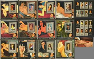 B0211 2011 Central Africa Erotic Art Nude Paintings Amadeo Modigliani 13+2 Mnh