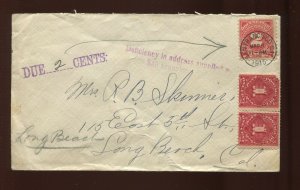 R197 REVENUE STAMP  ILLEGAL USE ON 1915 POSTAGE DUE COVER (CV 84)