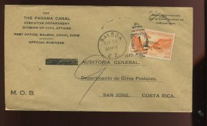 Canal Zone CO2 Airpost Official Used on OB Penalty Cover to Costa Rica CZ MOB6