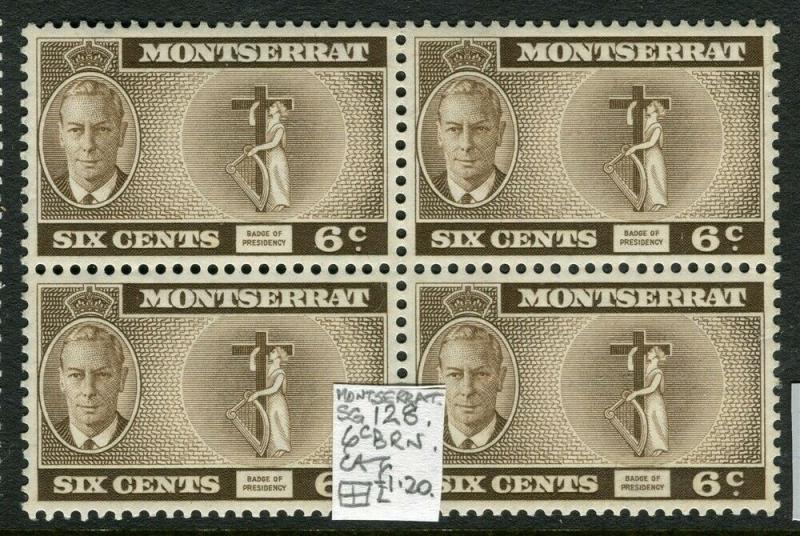 MONTSERRAT; 1950s early GVI issue fine Mint MNH 6c. Block of 4