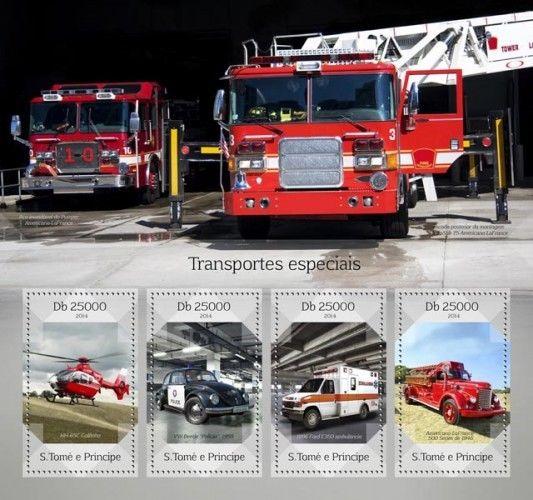 Special Transport Police Fire Engines Trucks Sao Tome and Principe MNH stamp set