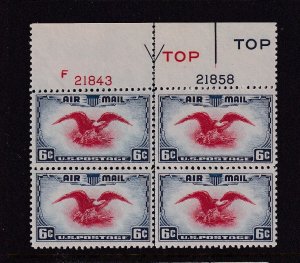1938 Airmail 6c Sc C23 bi-color eagle and shield MNH plate block Type 2 (33