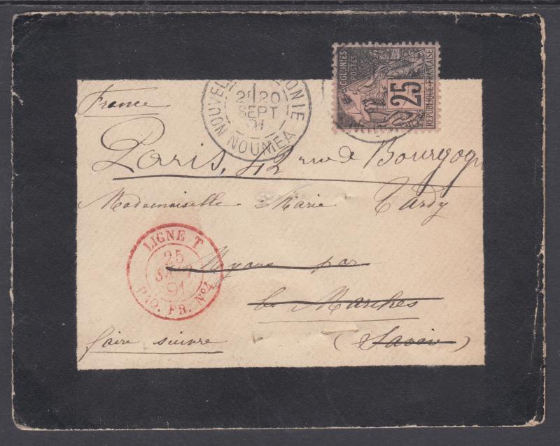 French Colonies Sc 54 on 1891 Mouring Cover, NOUMEA-PARIS