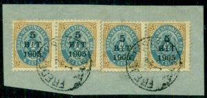 DANISH WEST INDIES #40 (29) 5BIT 1902 Ovpt, Strip 4 tied Frederiksted on piece