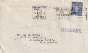 1941, Brisbane, Australia to Alhambra, CA Release (C4321)