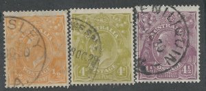 AUSTRALIA 1926 KGV 1/2D 4D AND 41/2D SMALL MULTI PERF 14
