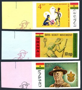 Ghana 308-310 imperf, MNH. Michel 319B-321B. Ghana-Gold Coast Boy Scouts, 1967.