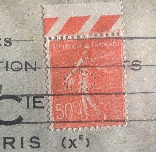 1930s Paris France Commercial Cover Perfin Stamp Gentil & C Supplies