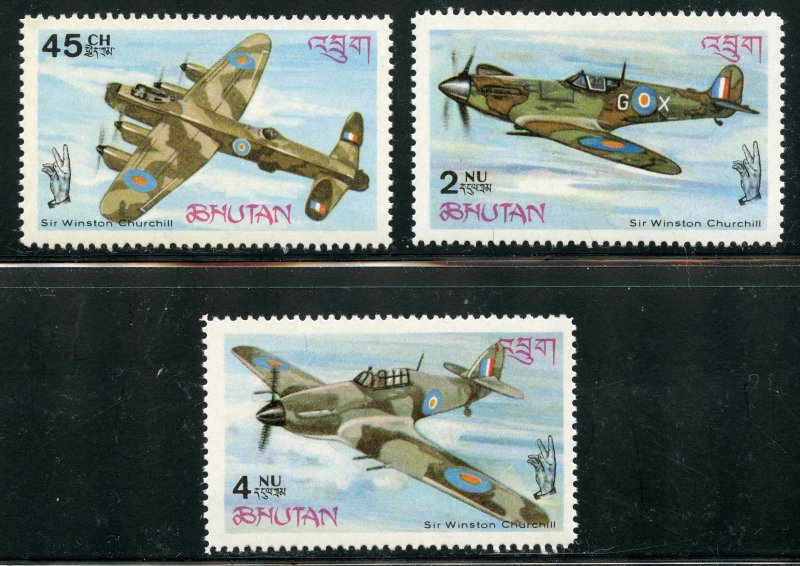 Bhutan Scott 88,88A,88B MNHOG - 1967 Churchill and Battle of Britain - SCV $4.00