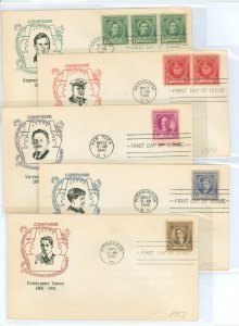 US 879-883 1940 Composers (set of five) part of the famous American series on five first day covers with matching cachet-craft c