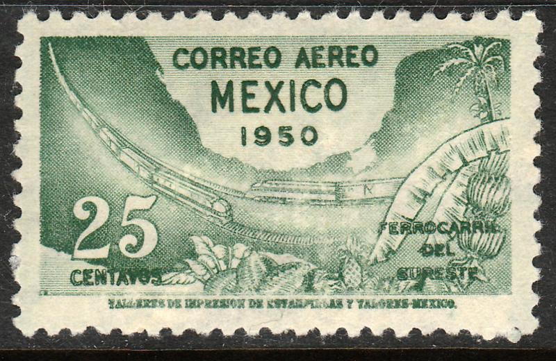 MEXICO C201, 25¢ Opening of Southeastern Railroad. UNUSED, H OG. F-VF.