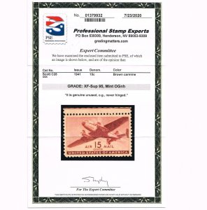 EXCEPTIONAL GENUINE SCOTT #C28 MINT PRISTINE OG NH PSE CERT GRADED XF-SUPERB-95