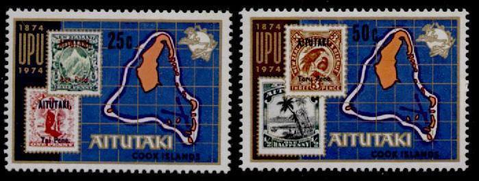 Aitutaki 102-3 MNH Stamp on Stamp, UPU, Map