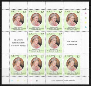 St Kitts #44  $2 Queen Mother 80th Birthday  sheet of 10 (MNH) CV$4.50