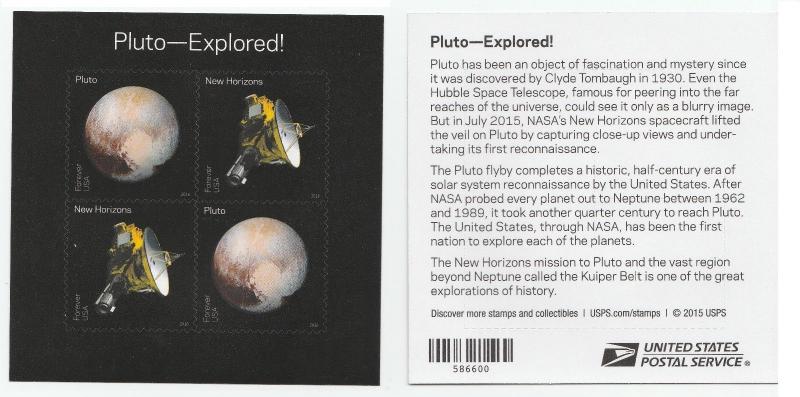 US 5077-5078 5078a Pluto-Explored! forever sheet (4 stamps) MNH 2016