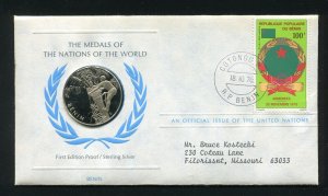 1976   United Nations Sterling Silver Benin Medal & Stamp