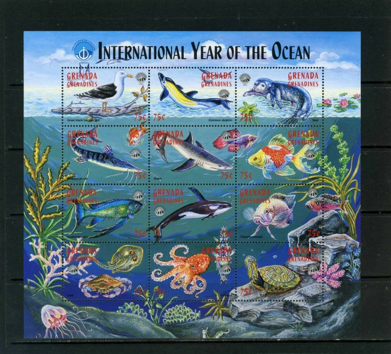 GRENADA GRENADINES 1998 FISH & MARINE LIFE SHEET OF 12 STAMPS MNH