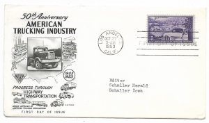 US 1025 (Me-10) 3c Trucking Industry on FDC Fleetwood Cachet ECV $17.50