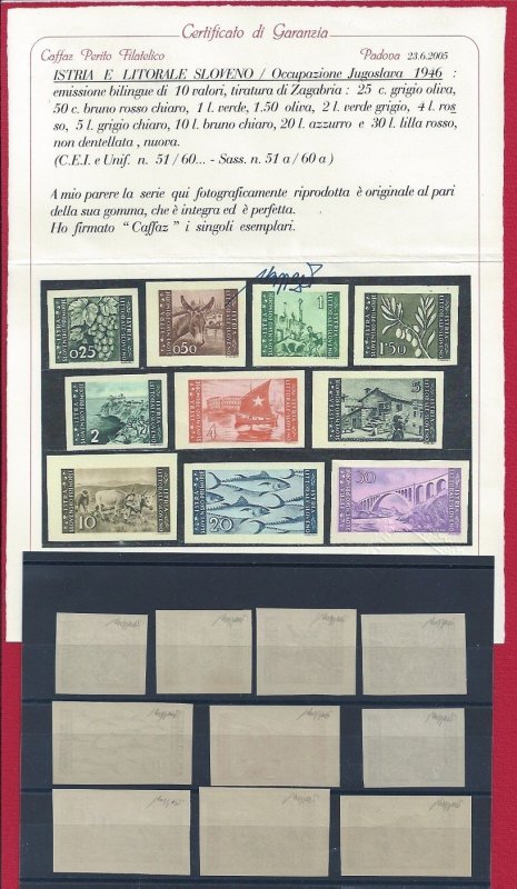 1946 SLOVENIAN COAST, n . 51a / 60a, Zagreb circulation, ND 10 values MNH **, C