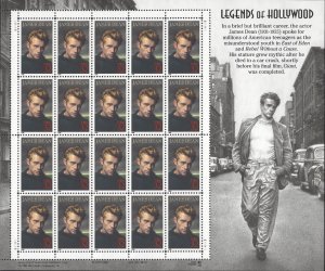 US Scott #3082 MNH OG XF, Pane of 20 James Dean Legends of Hollywood 32 Cents