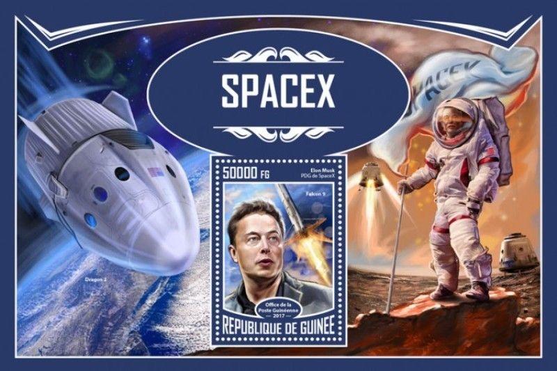 Guinea - 2017 Elon Musk Space X - Stamp Souvenir Sheet - GU17321b