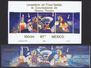 Mexico Space First Mexican Satellite 3v+MS 1985 MNH SC#1388a+1389