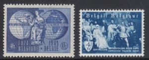 Belgium Sc 400, 487 MLH. 1949 4fr UPU + 1955 4fr Charles IV