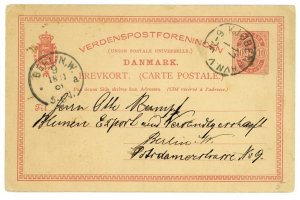 Denmark Copenhagen to Berlin Germany Postal Union Stationery Card 1891 Europe