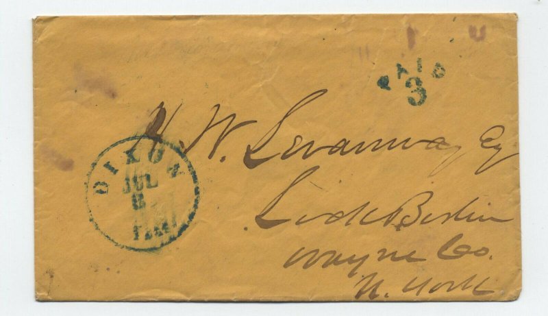 1850s Dixon IL stampless cover black CDS and paid 3 in arc [6029.569]