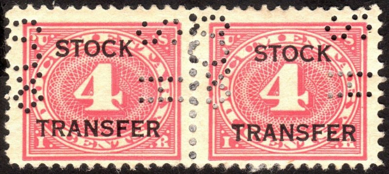 1918, US 4c, Stock Transfer, Used pair, Sc RD3